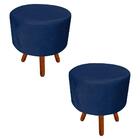 Kit 02 Puffs Banqueta Dora Redondo Azul Marinho Pés Palito