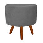 Kit 02 Puffs Banqueta Dora Redondo Suede Grafite Pés Palito C