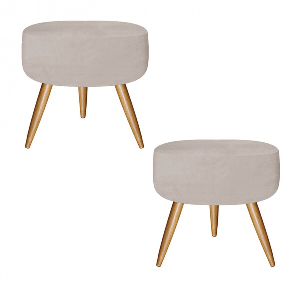 Kit 02 Puffs Banqueta Nina Decorativo Redondo Pé Palito Suede