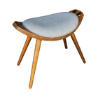 Kit 02 Puffs Banqueta Wink Linho Bege Pés Palito Castanho - D