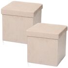 Kit 02 Puffs Baú Desmontável Para Sala Quarto Suede Bege 38x3