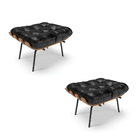 Kit 02 Puffs Costela Corano Preto Base Metálica Preto - D'ros