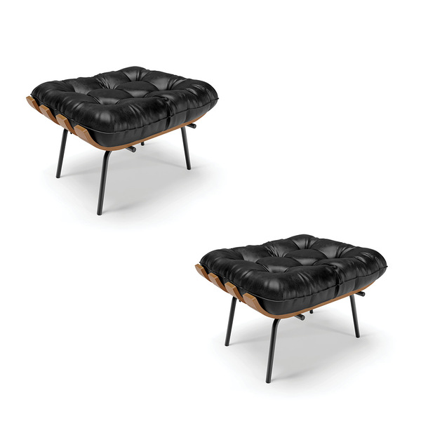 Kit 02 Puffs Costela Corano Preto Base Metálica Preto - D'ros