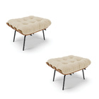 Kit 02 Puffs Costela Linho Base Metálica Preto - D'rossi - A2