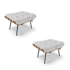 Kit 02 Puffs Costela Linho Cinza A05 Base Metálica Preto - D'