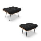 Kit 02 Puffs Costela Suede Preto Base Metálica Preto - D'rossi