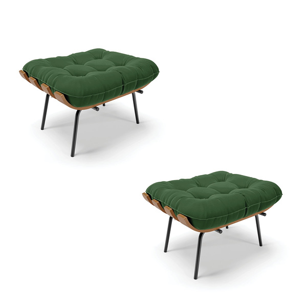 Kit 02 Puffs Costela Suede Verde Base Metálica Preto - D'rossi