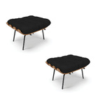 Kit 02 Puffs Costela Veludo Luxo Base Metálica Preto - D'ross