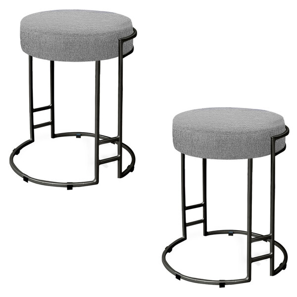 Kit 02 Puffs Dara Linho Base Industrial Preto - D'rossi - Cin