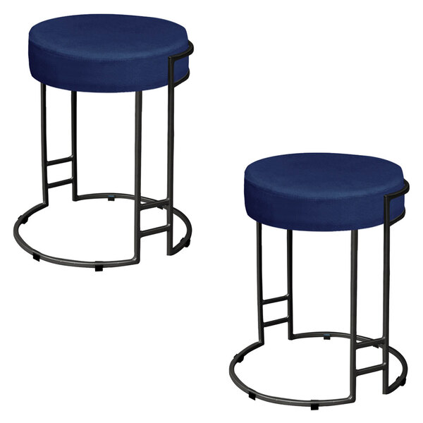 Kit 02 Puffs Dara Suede Base Industrial Preto - D'rossi - Azu