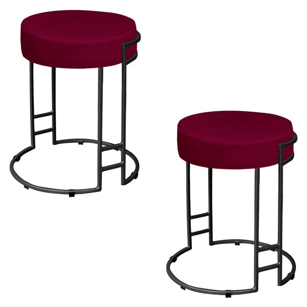 Kit 02 Puffs Dara Suede Base Industrial Preto - D'rossi - Vin