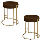 Kit 02 Puffs Dara Suede Marrom Base Industrial Dourado - D'ro