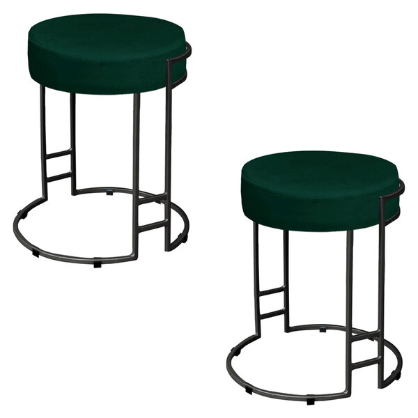 Kit 02 Puffs Dara Suede Verde Base Industrial Preto - D'rossi