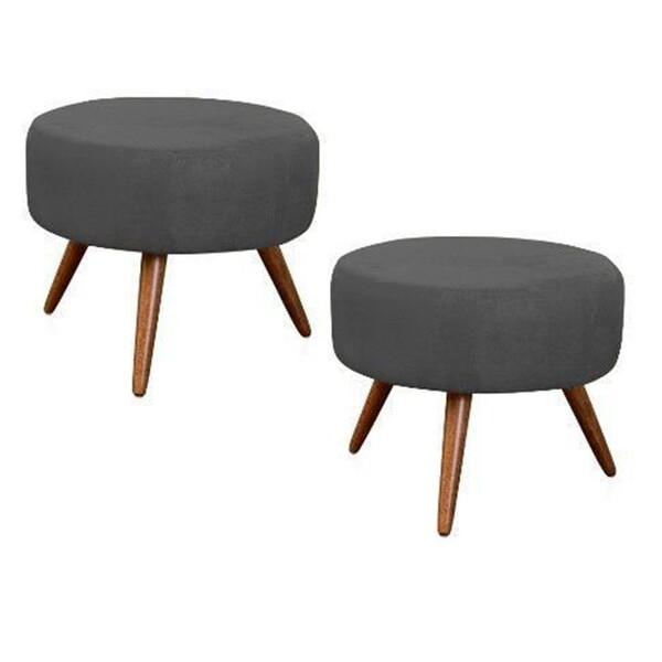 Kit 02 Puffs Decorativo Angel Suede Cinza L20