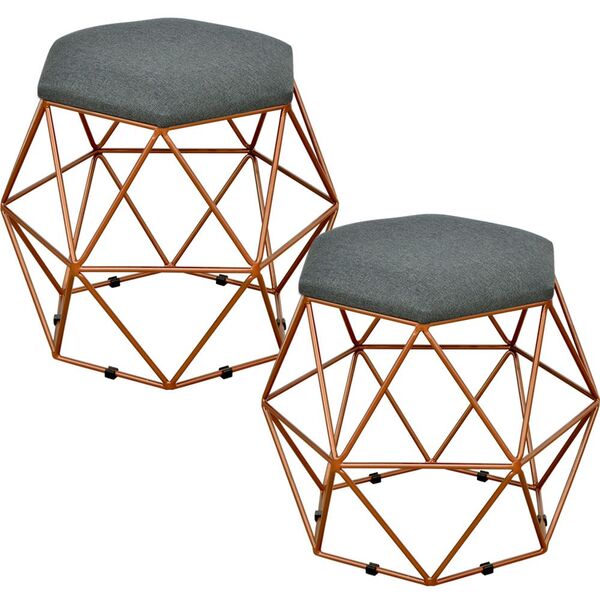 Kit 02 Puffs Decorativo Aramado Bronze Six L02 Linho Chumbo -