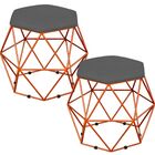 Kit 02 Puffs Decorativo Aramado Bronze Six L02 Suede Cinza -