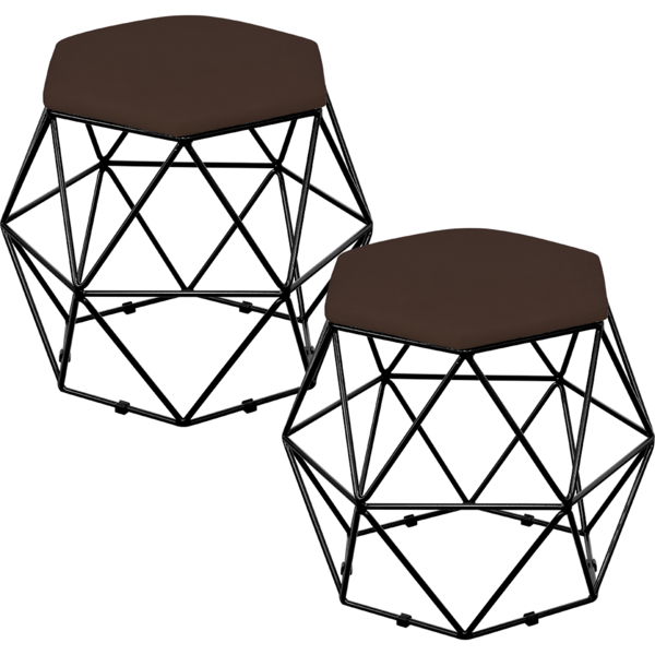 Kit 02 Puffs Decorativo Aramado Preto Six L02 Suede Marrom -