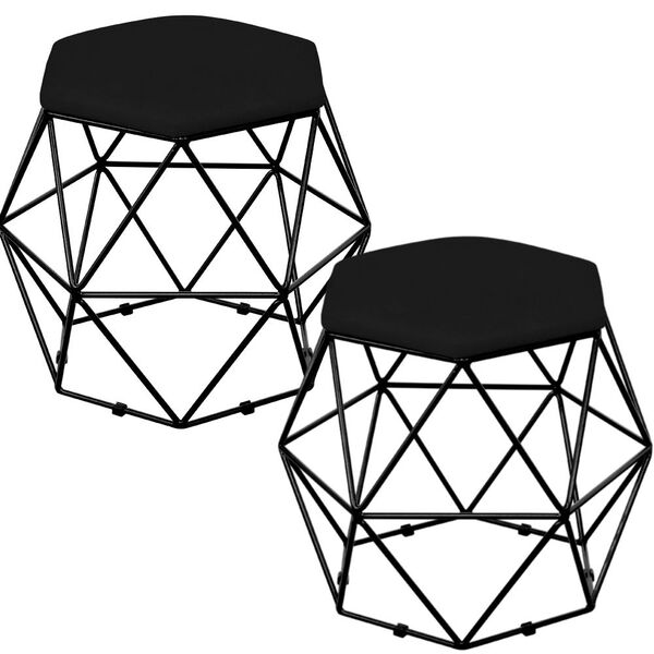 Kit 02 Puffs Decorativo Aramado Preto Six L02 Suede Preto - L