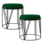 Kit 02 Puffs Decorativo Aramado Preto Zaya L02 Suede Verde Mu