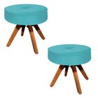 Kit 02 Puffs Decorativo Julia Redondo Suede Azul Turquesa Bas