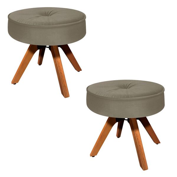 Kit 02 Puffs Decorativo Julia Redondo Suede Marrom Rato Base