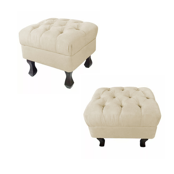 Kit 02 Puffs Decorativo Luiz Xv Veludo Bege - Montanaris Decor