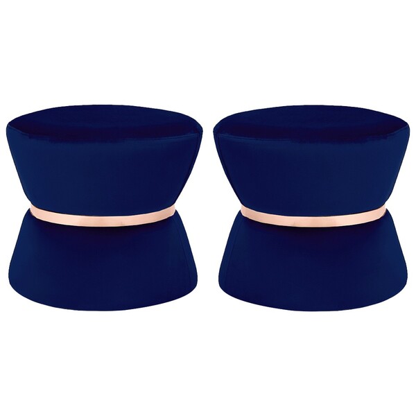 Kit 02 Puffs Decorativo Sala De Estar 45cm Dhaka Veludo Azul