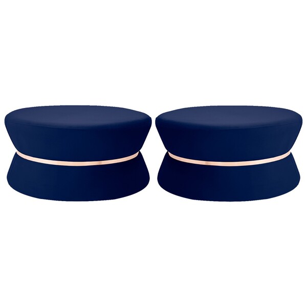 Kit 02 Puffs Decorativo Sala De Estar 95cm Dhaka Veludo Azul