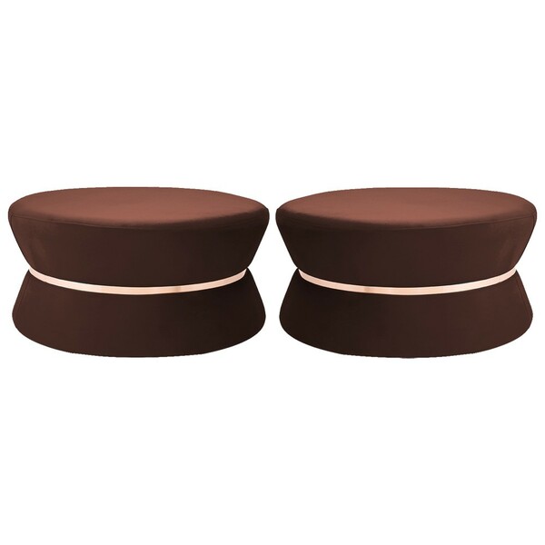 Kit 02 Puffs Decorativo Sala De Estar 95cm Dhaka Veludo Marro