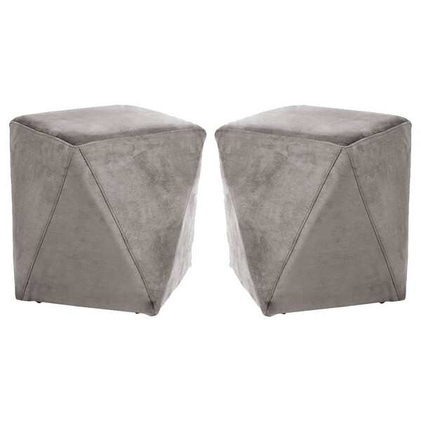 Kit 02 Puffs Decorativo Sala De Estar Blois Veludo Cinza G15