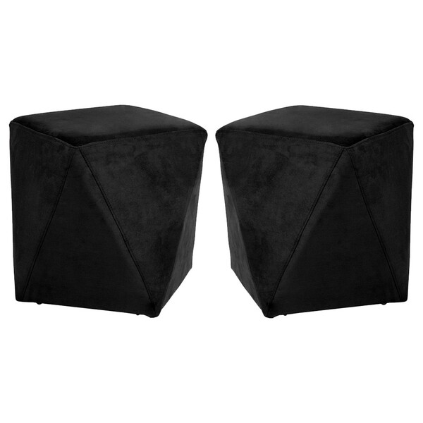 Kit 02 Puffs Decorativo Sala De Estar Blois Veludo Preto G15