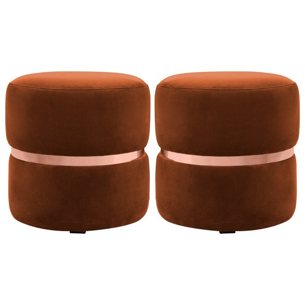 Kit 02 Puffs Decorativo Sala De Estar Nimes Veludo Telha - Gr