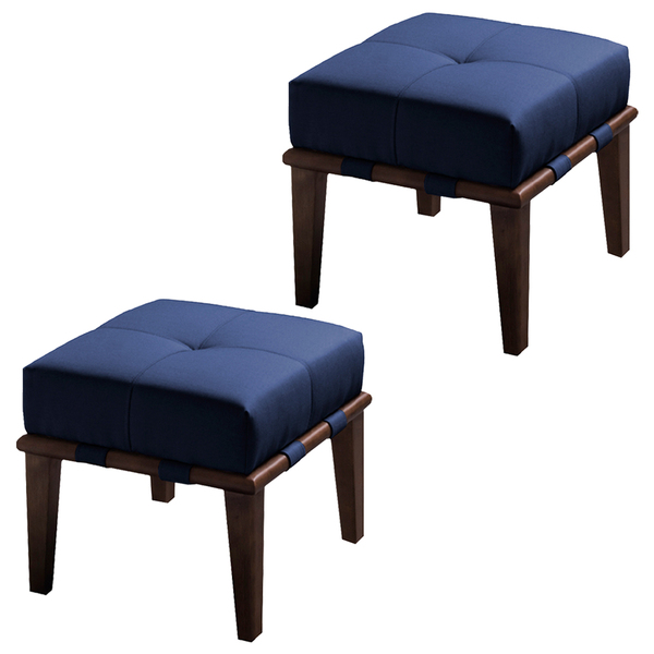 Kit 02 Puffs Decorativos 45cm Martínez Veludo Pés Madeira Azu