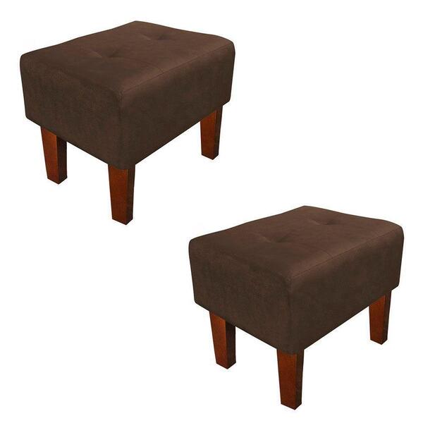 Kit 02 Puffs Decorativos Livia Pé Chanfrado Suede Marrom