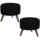 Kit 02 Puffs Decorativos Redondo Pés Palito Couro Preto Brilh