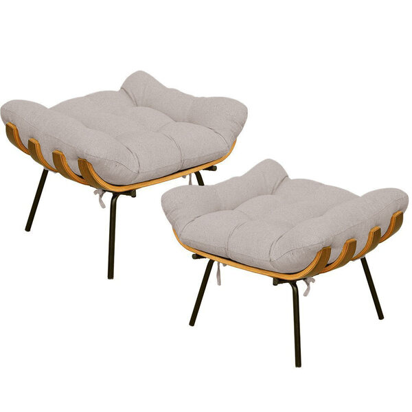 Kit 02 Puffs Decorativos Sala De Estar Costela L02 Linho Bege