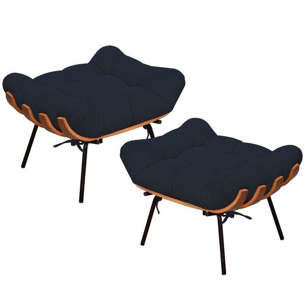 Kit 02 Puffs Decorativos Sala De Estar Costela L02 Suede Azul