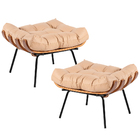 Kit 02 Puffs Decorativos Sala De Estar Costela L04 Couro Bege