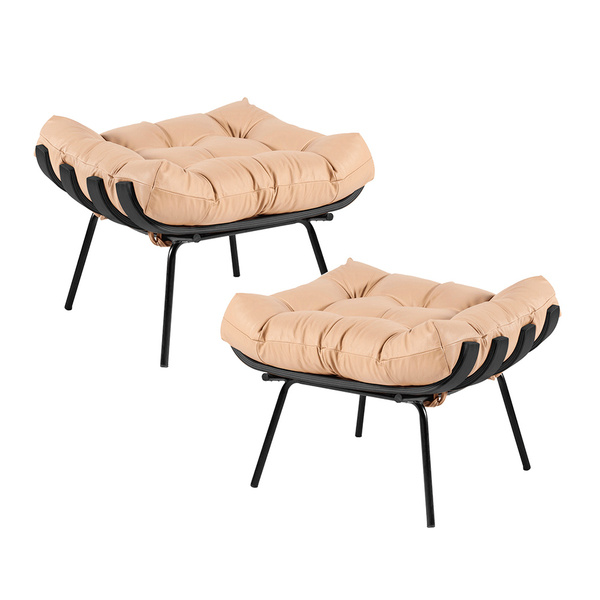 Kit 02 Puffs Decorativos Sala De Estar Costela Preto L04 Cour