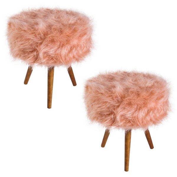 Kit 02 Puffs Decorativos Turim Mdf Com Pés Palito Madeira Pel