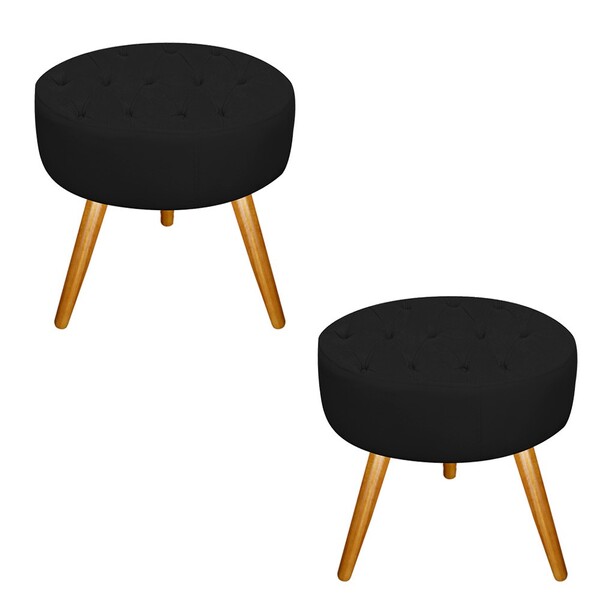 Kit 02 Puffs Fernanda Palito Mel Corano Preto - Amarena Móveis