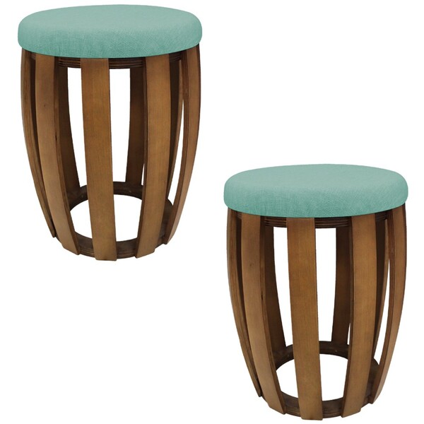 Kit 02 Puffs Garden Linho Azul Turquesa - Amarena Móveis