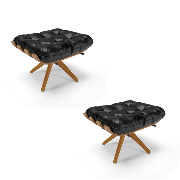 Kit 02 Puffs Giratório Costela Corano Base Madeira Ma30 - D'r