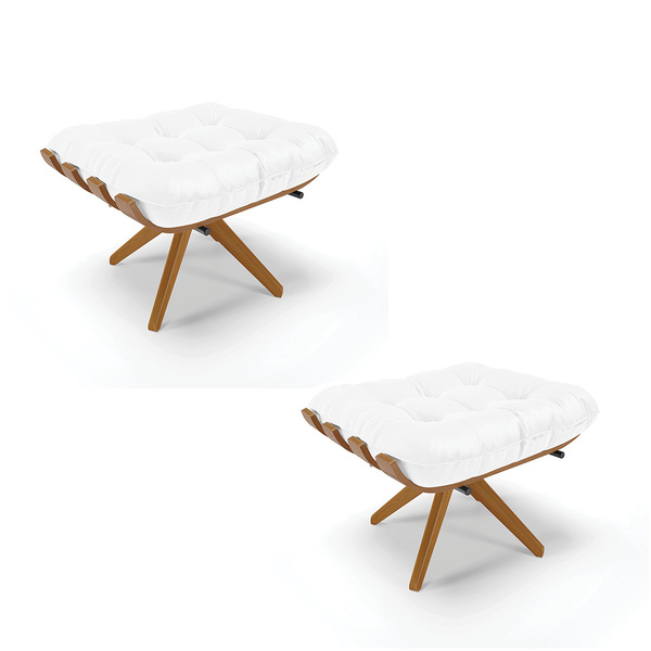 Kit 02 Puffs Giratório Costela Corino Base Madeira Ma30 - D'r