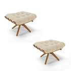 Kit 02 Puffs Giratório Costela Linho Areia A27 Base Madeira -