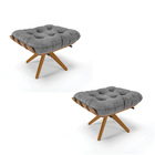 Kit 02 Puffs Giratório Costela Linho Grafite A26 Base Madeira