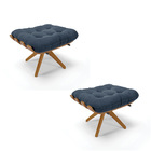 Kit 02 Puffs Giratório Costela Suede Azul Marinho Base Madeir