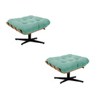 Kit 02 Puffs Giratório Costela Suede Azul Turquesa Base Croma