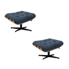 Kit 02 Puffs Giratório Costela Suede Base Cromada Preto - D'r