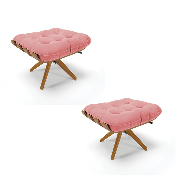 Kit 02 Puffs Giratório Costela Suede Base Madeira Ma30 - D'ro